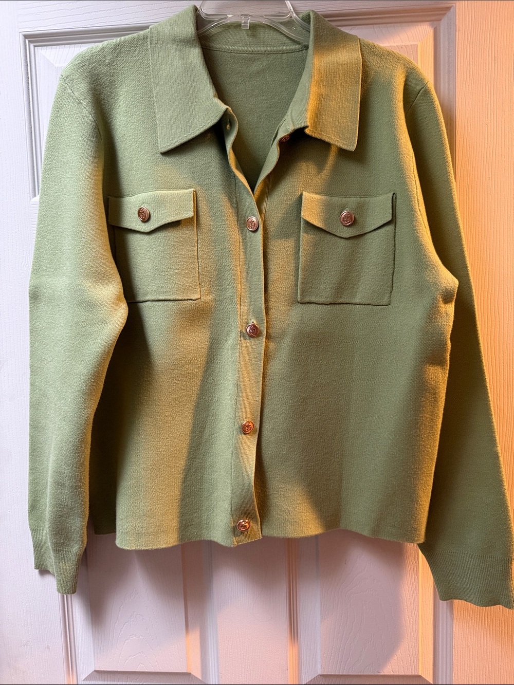 Light Green Button-Front Knit Jacket Cardigan Sweater